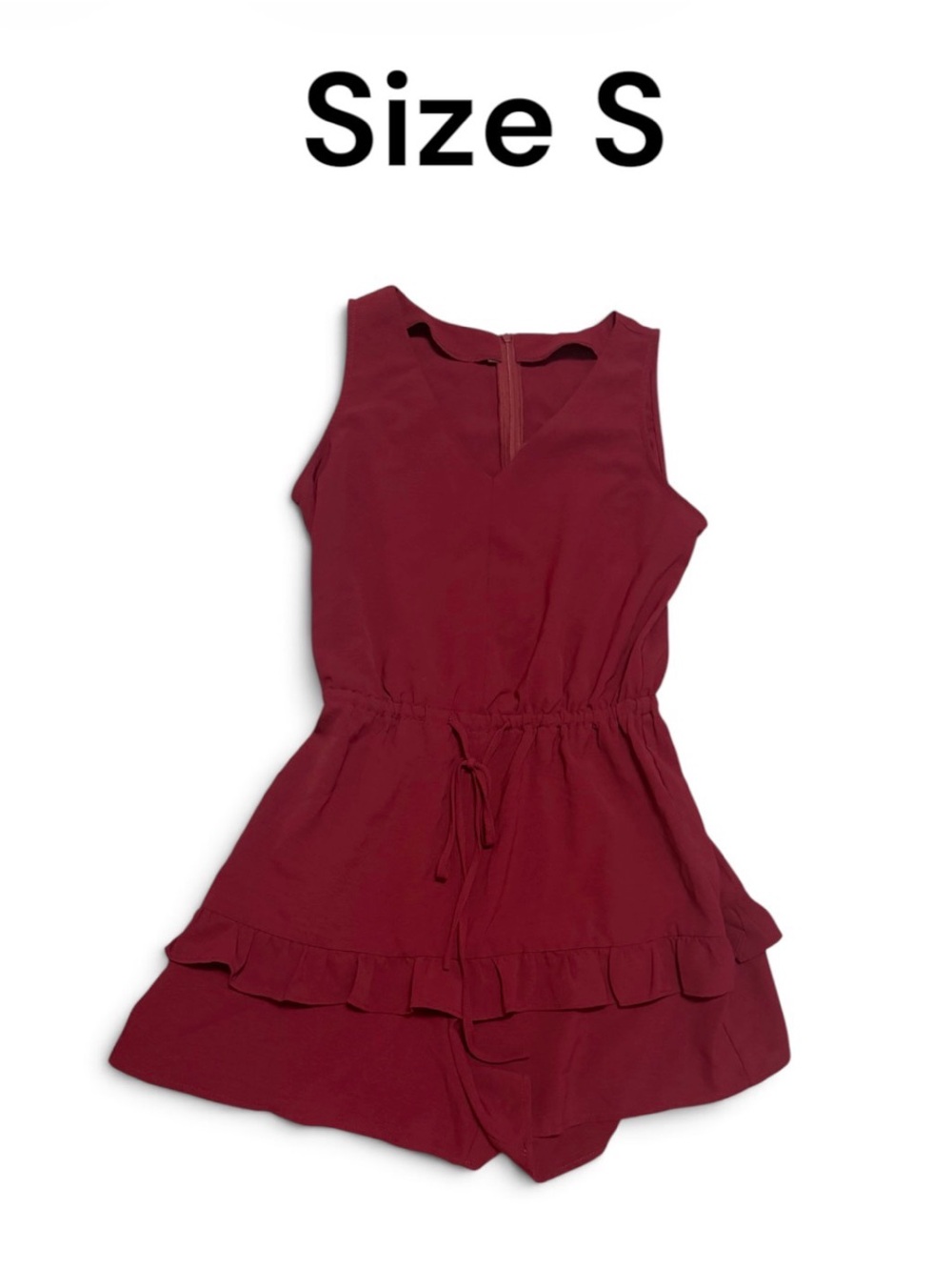 Sleeveless Ruffle Waist Romper - Burgundy